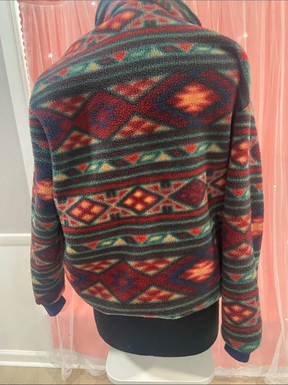 Chuck Roast Warm Aztec-Print Fleece Jacket - Red & Green Size M